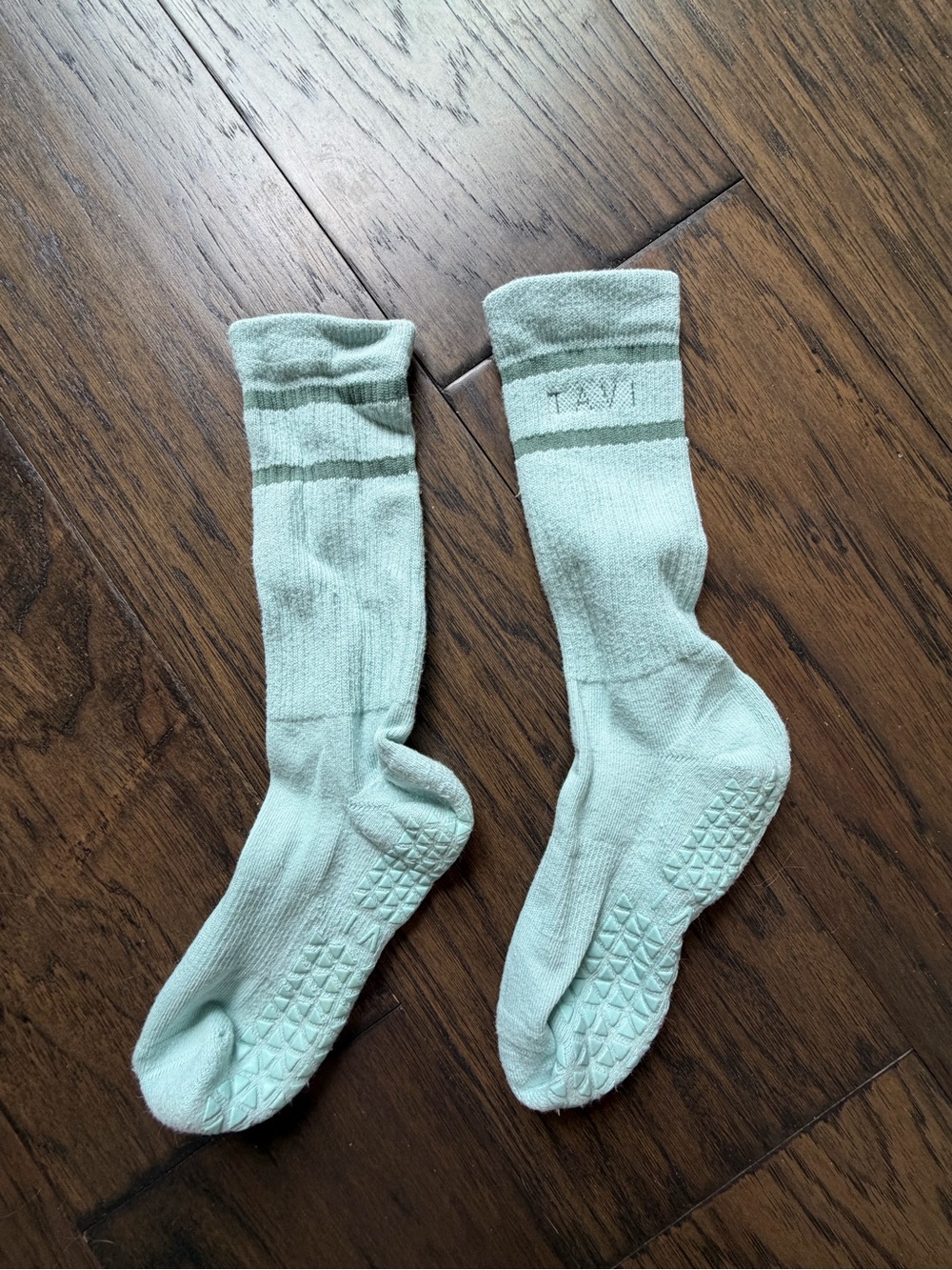 Light Mint Women's Gripper Crew Socks with Double Stripe